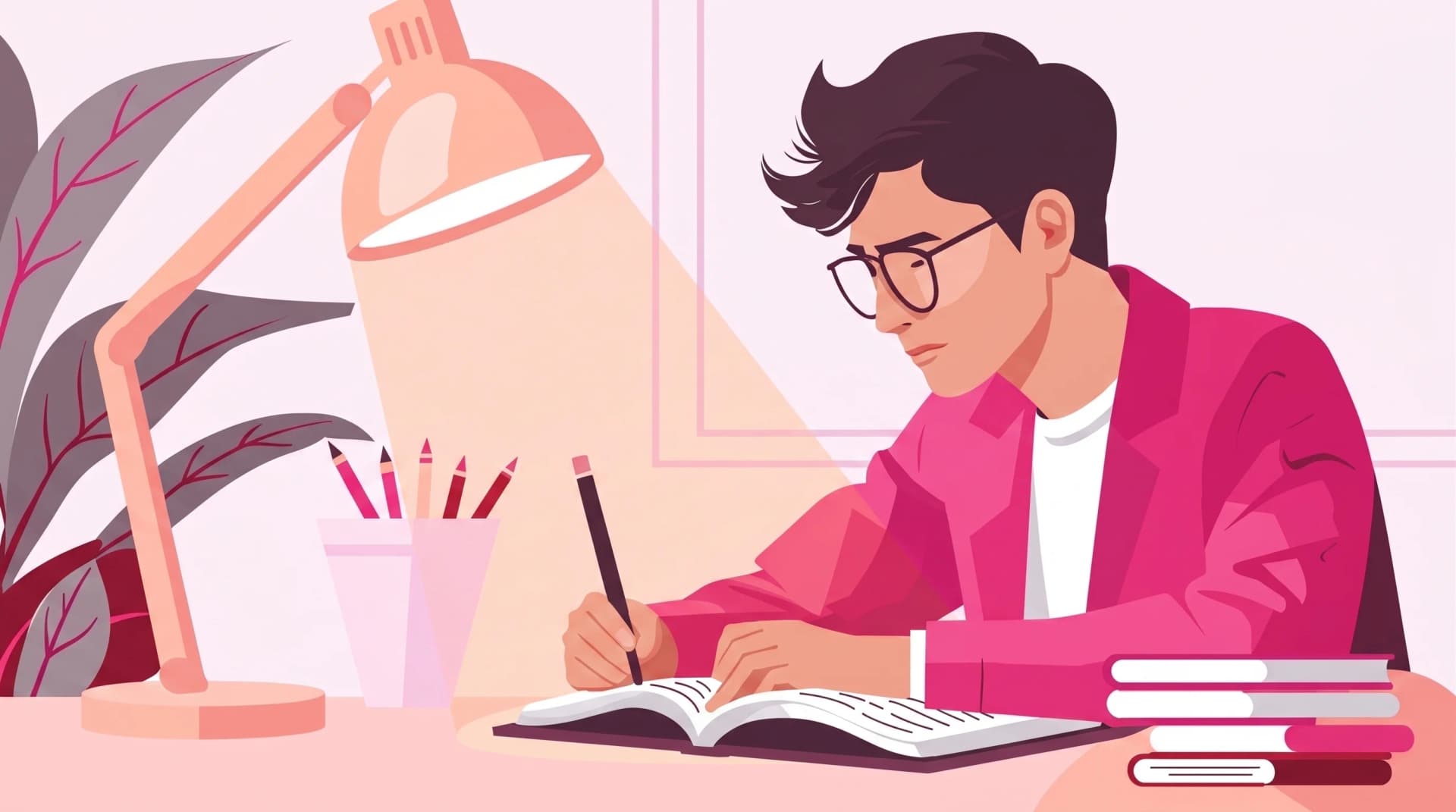 Estudiante concentrado estudiando con foco y organizando su carrera
